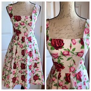 Vintage Betsey Johnson Y2K Rose Floral Tea Length Retro Style Dress sz 4